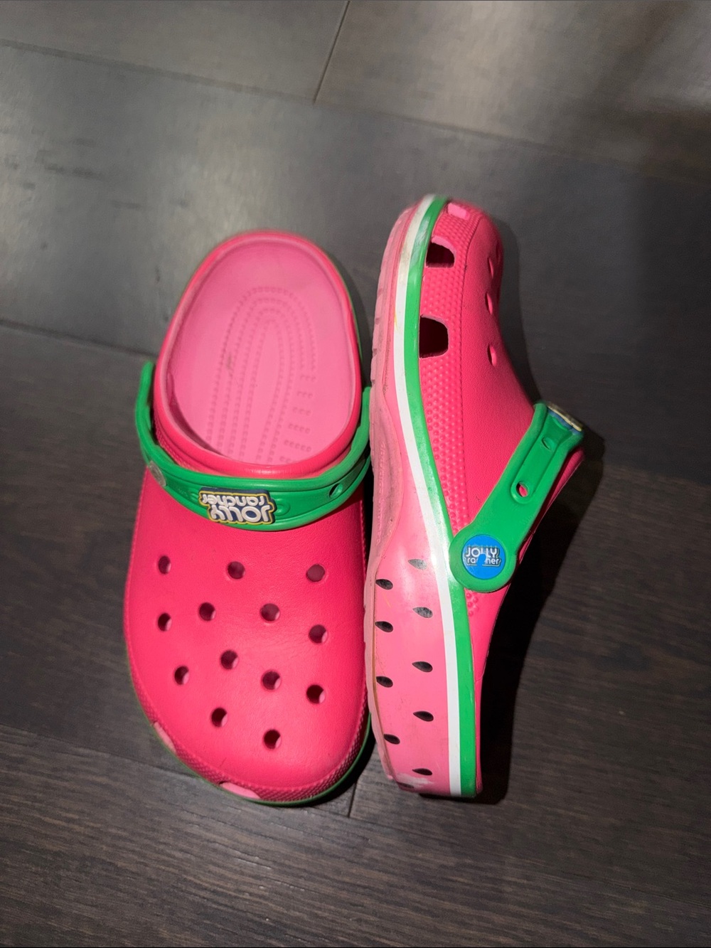 CROCS Women’s Jolly Rancher in Hot Pink with Green Strap